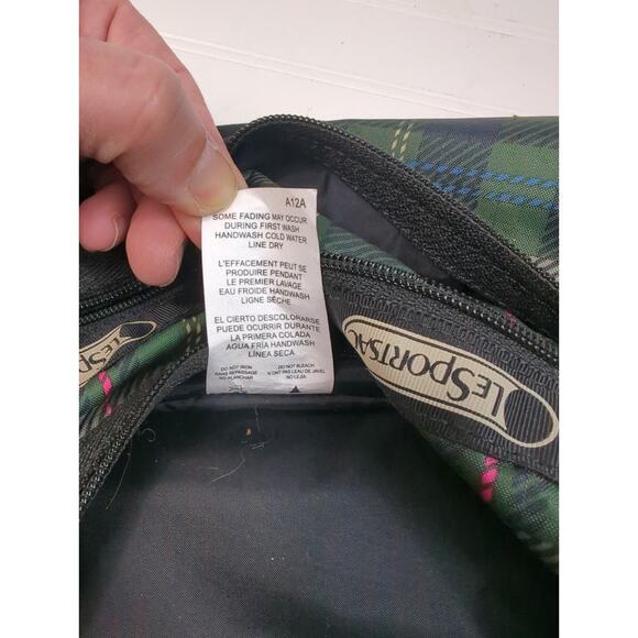 LeSportsac Deluxe Everyday Bag Expandable Green Plaid Pouch - Picture 7 of 9